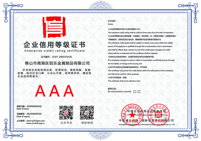 陜西企業(yè)信用等級證書